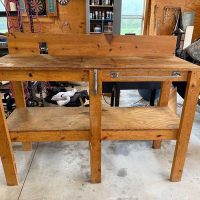 Workbench. 60" wide, 21" deep, 61" high.