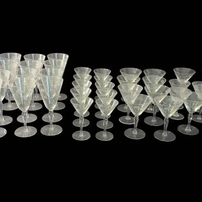 CK215 Etched Crystal Floral Motif Cocktail Glasses - 38 Pieces 
