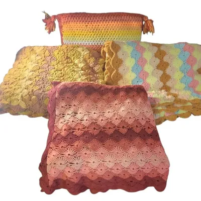 CK213 Collection of Handmade Crochet Afghan Throw Blankets & Pillow