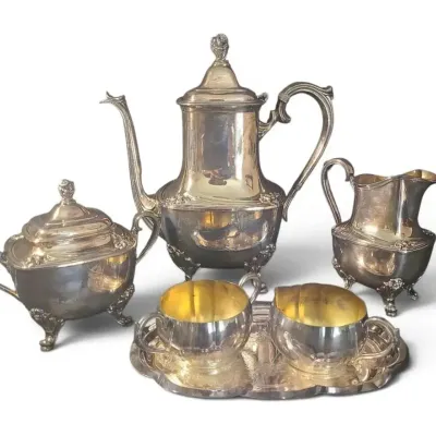 CK208 Four Piece 1847 Roger's Bros Daffodil Tea Set & Three Piece  Oneida Set
