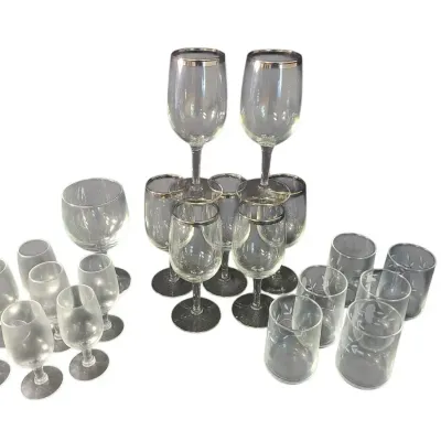CK216 Silver Rimmed Wine Glasses & Assorted Cocktail Glasses - 21 Pieces 