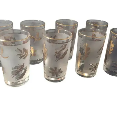 CK243 Vintage Libbey Gold Leaf Frosted Highball Glasses