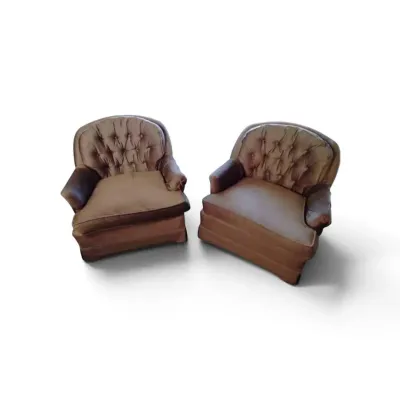 CK107 Two Vintage Brown Button Armchairs