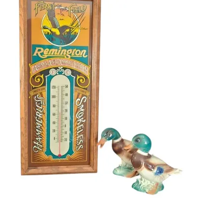 CK200 Remington Arms & Ammunition Wall Thermometer and Pair of Ceramic Mallard Duck Fi6