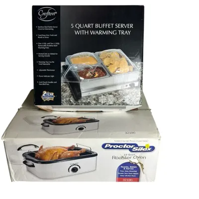 CK319 Proctor Silex 18 Qt Turkey Roaster Oven And Crofton 5 Qt Buffet Server With Warming Tray 