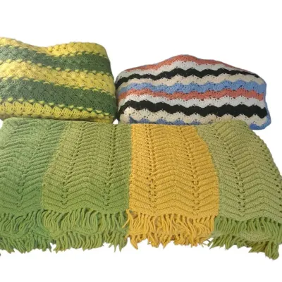 CK214 Collection Of Three Handmade Crochet Afghan Blankets