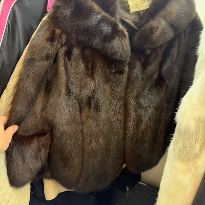 Sale Photo Thumbnail #59: Vintage dark brown mink fur jacket with a shawl collar, featuring a designer tag from New Yorker Furs by Gaynor Detroit.