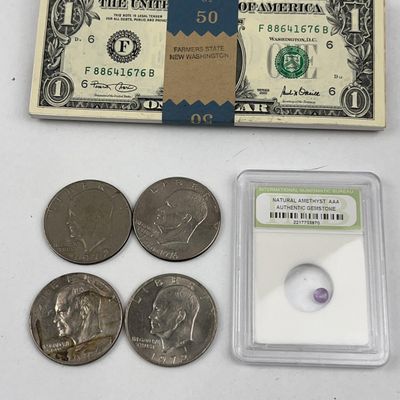 Sale Photo Thumbnail #477: 2001 $1 Notes, Ike Dollars & Amethyst