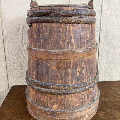 Sale Photo Thumbnail #272: Staved Wood Firkin with Antler Handle