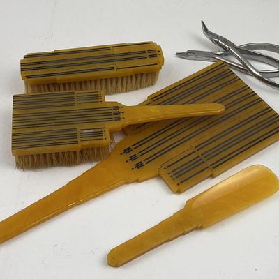 Sale Photo Thumbnail #302: Art Deco Celluloid & Inlay Vanity Set