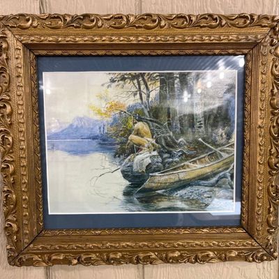 Sale Photo Thumbnail #543: Charles Russell Indian Camp by Lake