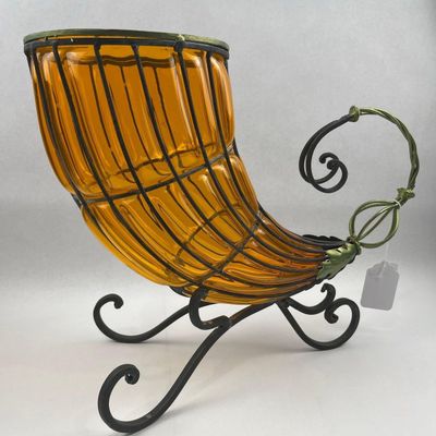 Sale Photo Thumbnail #314: Amber Caged Glass Cornucopia in Stand