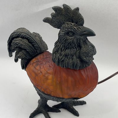 Sale Photo Thumbnail #507: Amber Glass & Cast Metal Rooster Lamp