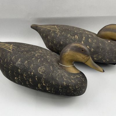 Sale Photo Thumbnail #223: Pair Hand Painted Black Duck Decoys