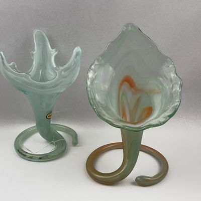 Sale Photo Thumbnail #363: Pair Golden Glo Art Glass Floral Vases