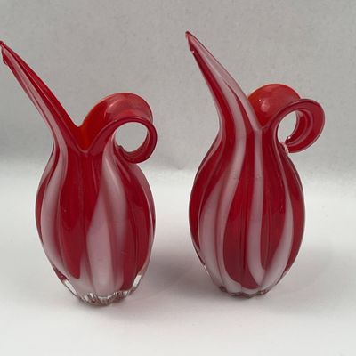 Sale Photo Thumbnail #291: Pair Brinnes Striped Glass Pitchers