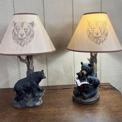 Sale Photo Thumbnail #499: Pair Black Bear Resin Table Lamps