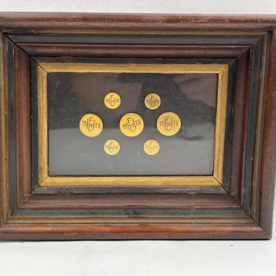 Sale Photo Thumbnail #413: Set 7 Gilt Metal Buttons, 1926, Framed