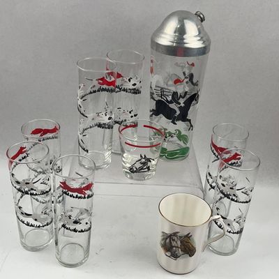 Sale Photo Thumbnail #176: Early Fox Hunt & Equestrian Barware Cocktail Set