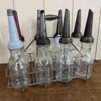 Sale Photo Thumbnail #502: Set Glass Oil Bottles with Carrier