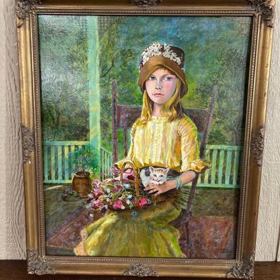 Sale Photo Thumbnail #219: Martin Reme, Girl with Kitten, Oil/Board