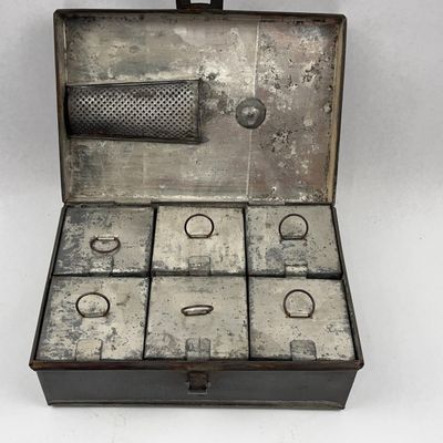 Sale Photo Thumbnail #190: Tin Spice Box with 6 Canisters