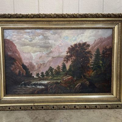 Sale Photo Thumbnail #19: S.I.W. Mountain Landscape Oil Painting