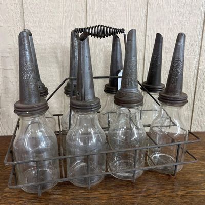 Sale Photo Thumbnail #505: Mobiloil Set 8 Glass Bottles with Carrier