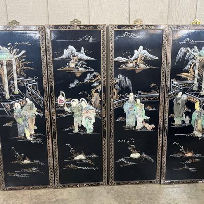 Sale Photo Thumbnail #524: 4 Inlaid Black Lacquer Wall Panels