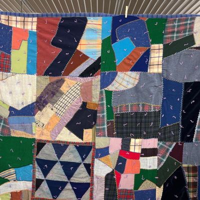 Sale Photo Thumbnail #484: Mid-Century Multi-Fabric Crazy Quilt
