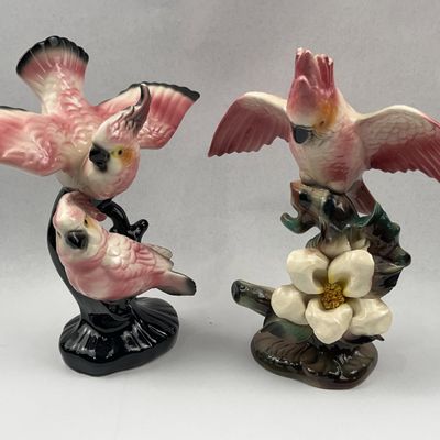 Sale Photo Thumbnail #479: Pair Pink Ceramic Cockatoo Figurines