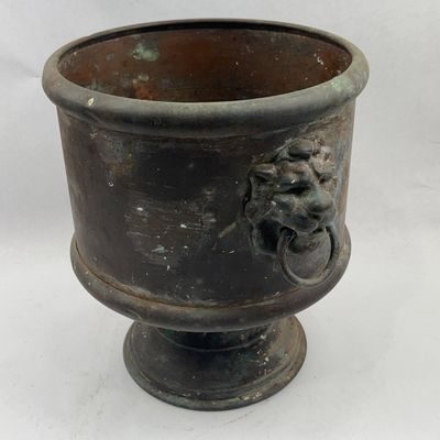Sale Photo Thumbnail #329: Copper Planter with Lion Masks