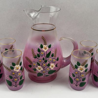 Sale Photo Thumbnail #174: 7-Pc Frosted Glass Floral Beverage Set