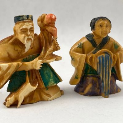 Sale Photo Thumbnail #198: Pair Polychrome Bone Netsuke