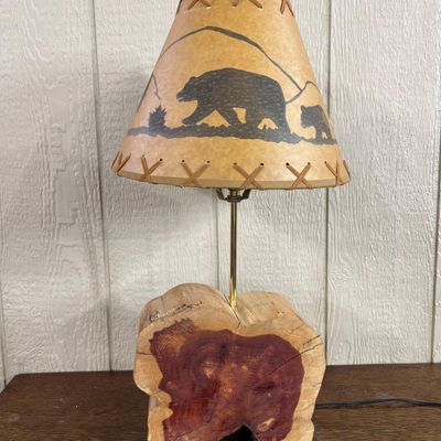 Sale Photo Thumbnail #62: Cedar Table Lamp with Bear Motif