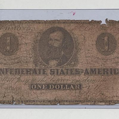 Sale Photo Thumbnail #156: 1862 US Confederate $1 Note Type 45