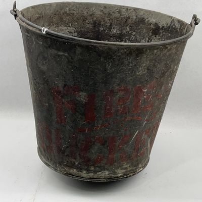 Sale Photo Thumbnail #34: Metal Round Fire Bucket with Stencil