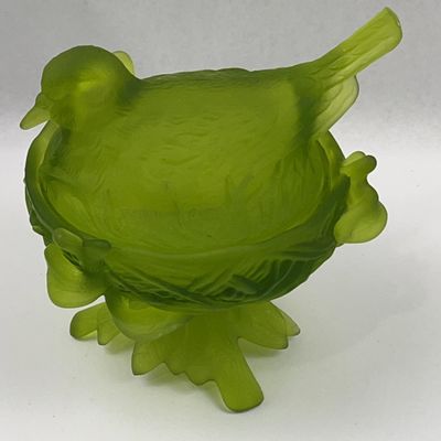 Sale Photo Thumbnail #292: Satin Glass Bird on Nest Covered Dish