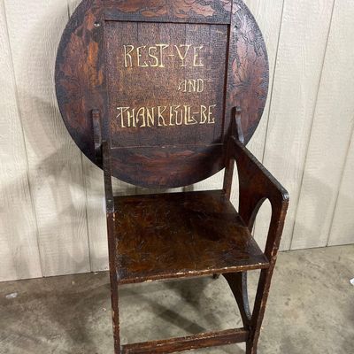 Sale Photo Thumbnail #209: Arts & Crafts Oak Pokerwork Monk Chair