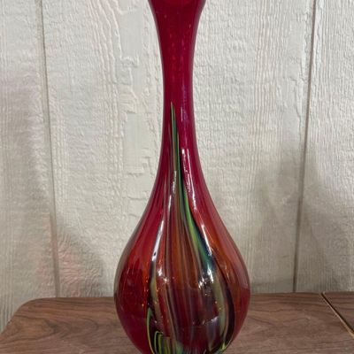 Sale Photo Thumbnail #47: Red Glass Bud Vase with Ribbons