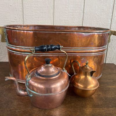 Sale Photo Thumbnail #510: Copper Boiler, Kettle & Pitcher