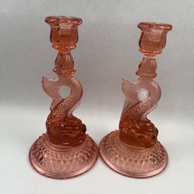 Sale Photo Thumbnail #385: Pair Glass Dolphin Candlesticks