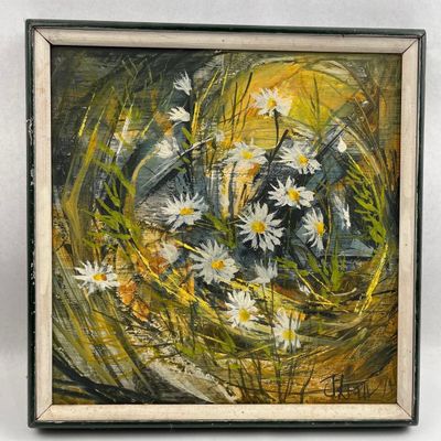 Sale Photo Thumbnail #59: J. Kelly Daisies Oil on Board, Signed