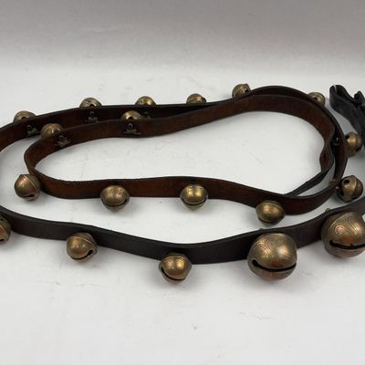 Sale Photo Thumbnail #282: Brass Petal Sleigh Bells on Leather