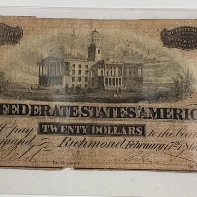 Sale Photo Thumbnail #151: Confederate $20 Currency Note 1864 T-67