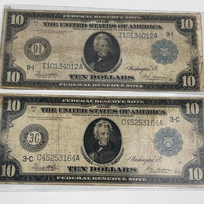 Sale Photo Thumbnail #471: Pair 1914 $10 Blue Seal Notes