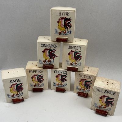 Sale Photo Thumbnail #417: Set 8 Ceramic Rooster Spice Shakers