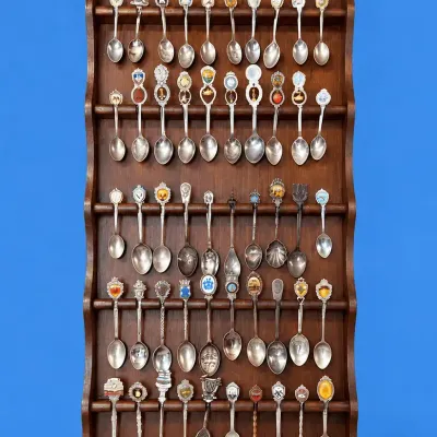 Vintage Souvenir Spoons Collection In Shadow Box