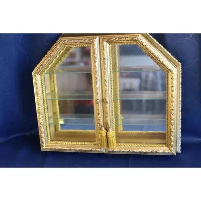 Vintage Horchow Creazioni Curio Cabinet -3 Glass Shelves-Gold Color - Italy