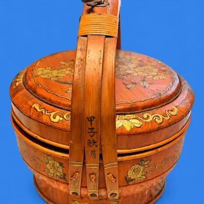 Vintage Chinese Bamboo Wedding Basket 